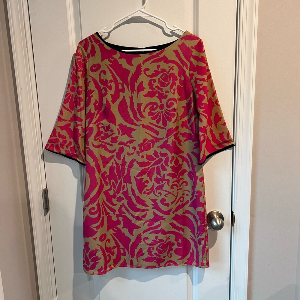 LOFT Fuchsia and Gold Floral Dress